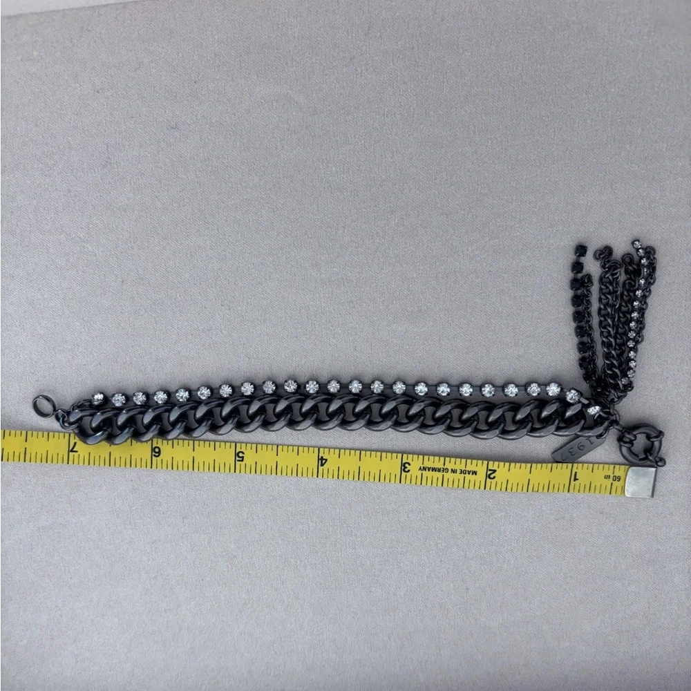 1937 Cubic Zirconia & Curb Chain Layered Black Bracelet